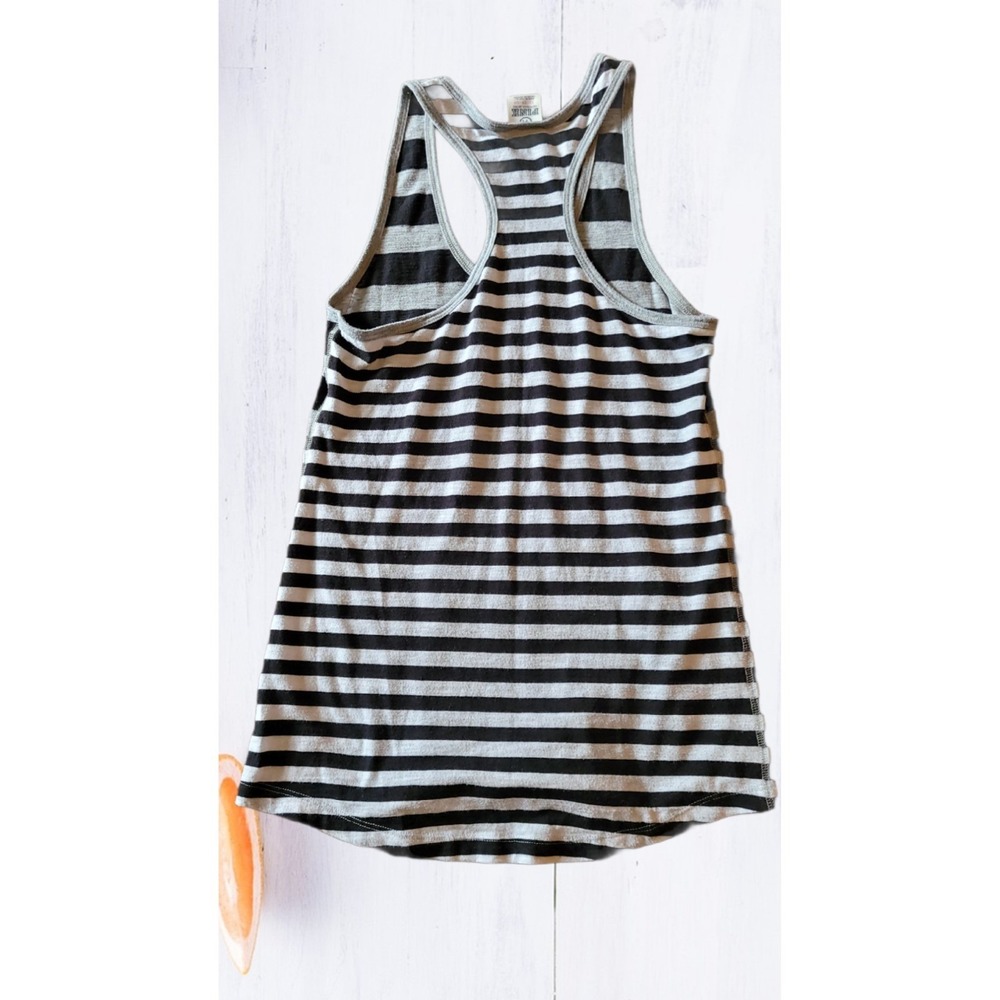 Victorias Secret PINK Tank Top XS Extra Small Black Gray Striped Racerback Tee - Picture 2 of 4